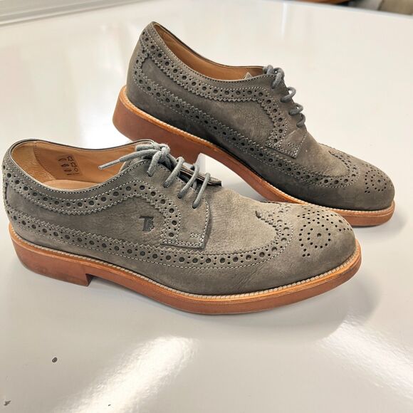 Tod’s Wingtip Brogue Shoes Gray Suede Leather Italy Men 7.5it Luxury Dress main image 9